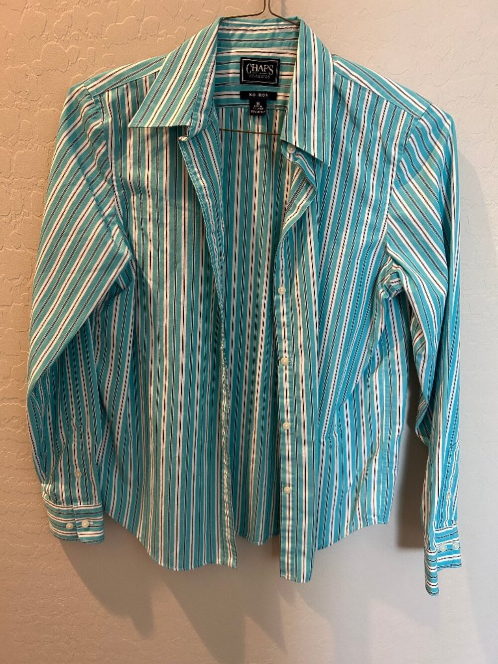 Chaps – Women’s Long Sleeve - Teal, Black & White Pin Stripped Size M